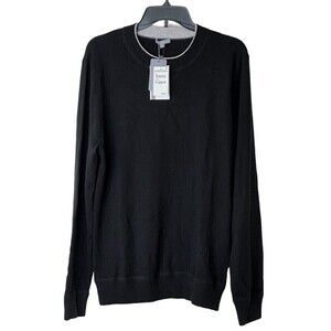 NEW K+J2 Black Wool Cashmere Crewneck Sweater Mens Grey Accent Size Large $104